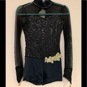 Black Mesh Long Sleeve Unitard Dance Costume